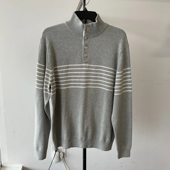 Tasso Elba Men’s Gray Regular Fit Mock Neck Button Cotton Knit Sweater Size M - Picture 1 of 7
